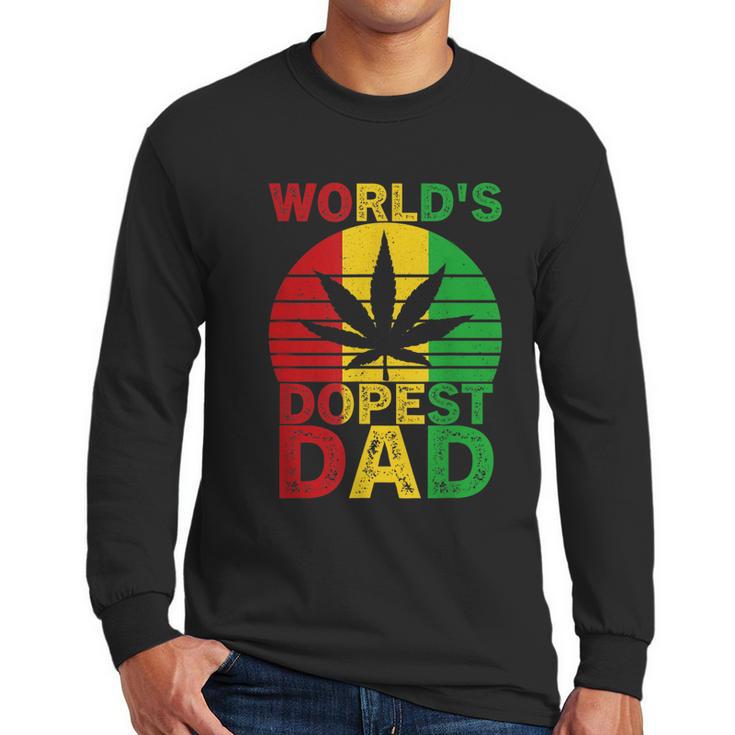 Worlds Dopest Dad Vintage Weed Leaf Cannabis Marijuana Men Long Sleeve Tshirt