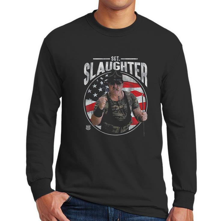 Wwe Sgt Slaughter With Flag Men Long Sleeve Tshirt