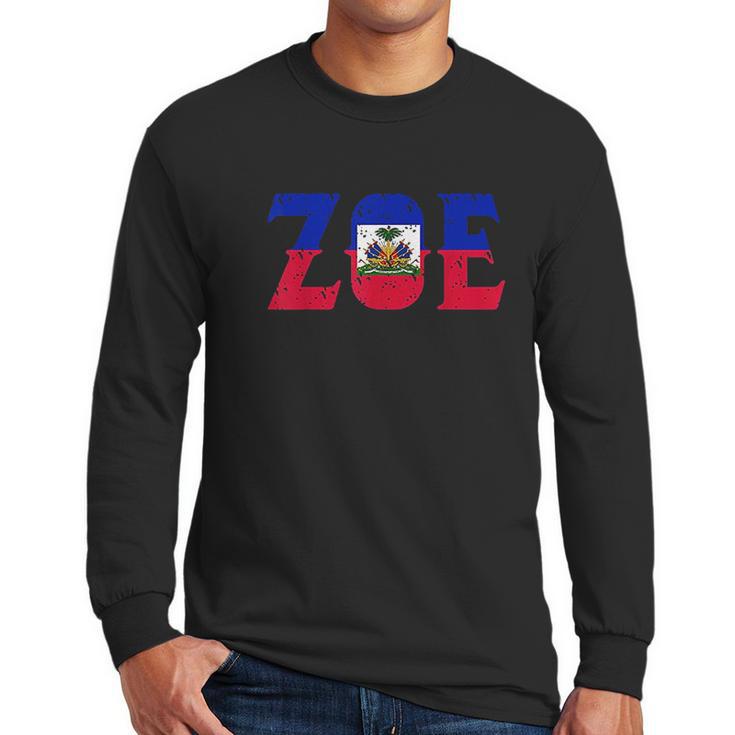 Zoe Haiti Flag Men Long Sleeve Tshirt