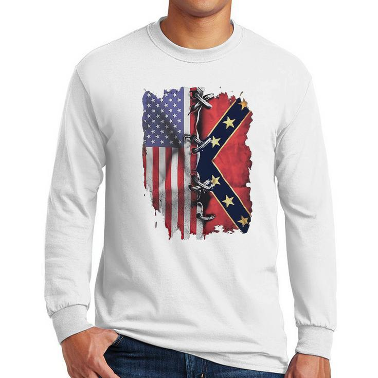 America Flag Confederate Battle Flag Shirt Men Long Sleeve Tshirt