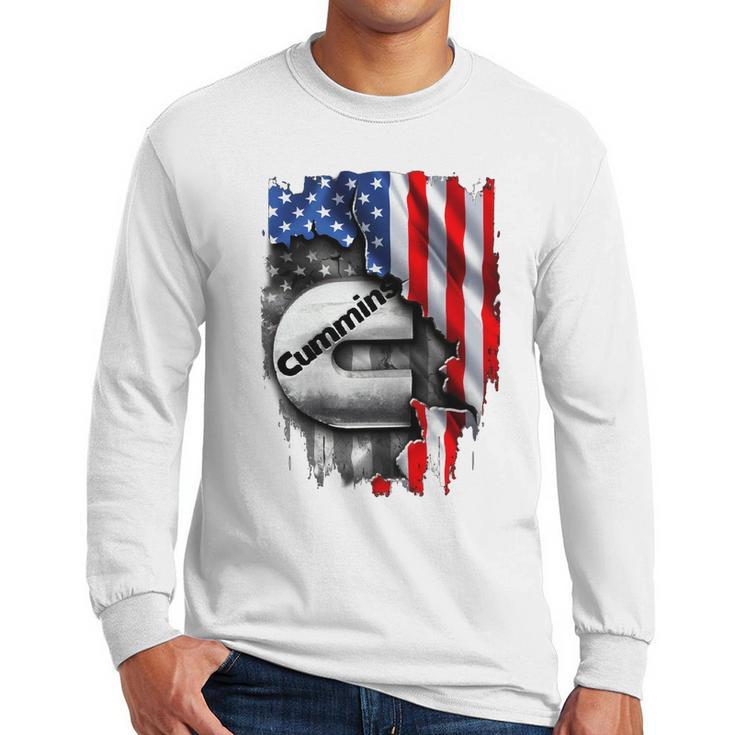 Cummins Engine Diesel American Flag Pariots Men Shir Men Long Sleeve Tshirt