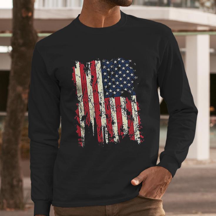 Adult Patriots American Distressed Flag Men Long Sleeve Tshirt