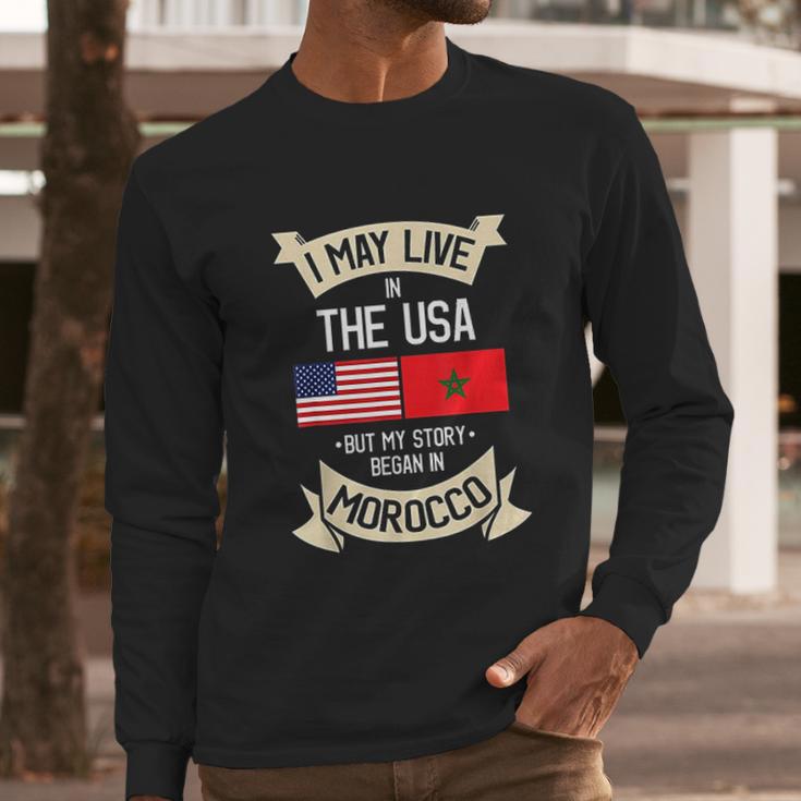 American Flag Morocco Moroccan Roots Gifts Men Long Sleeve Tshirt