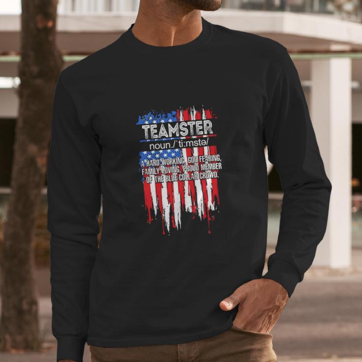 American Flag Teamster Definition Funny Fathers Day Graphic Design Printed Casual Daily Basic Men Long Sleeve Tshirt