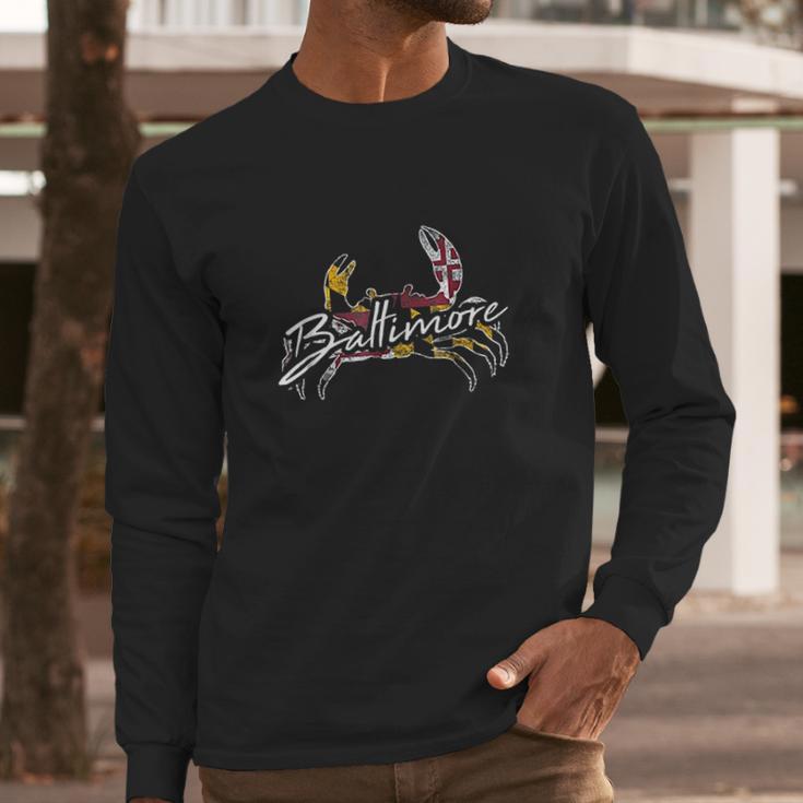 Baltimore Maryland Flag Crab Men Long Sleeve Tshirt