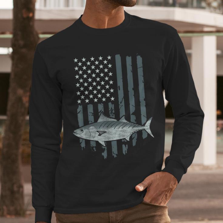 Bonito Fishing Vintage American Flag Tuna Skipjack Fisherman Men Long Sleeve Tshirt