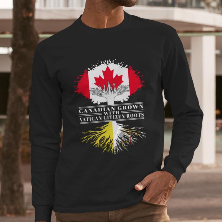 Canadian Grown With Vatican Citizen Roots Canada Vatican City Flag Tree Men Long Sleeve Tshirt