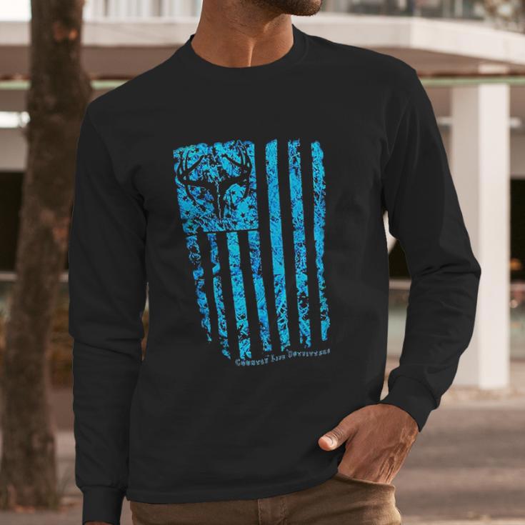 Country Life Outfitters Blue Camo American Flag Black Men Long Sleeve Tshirt