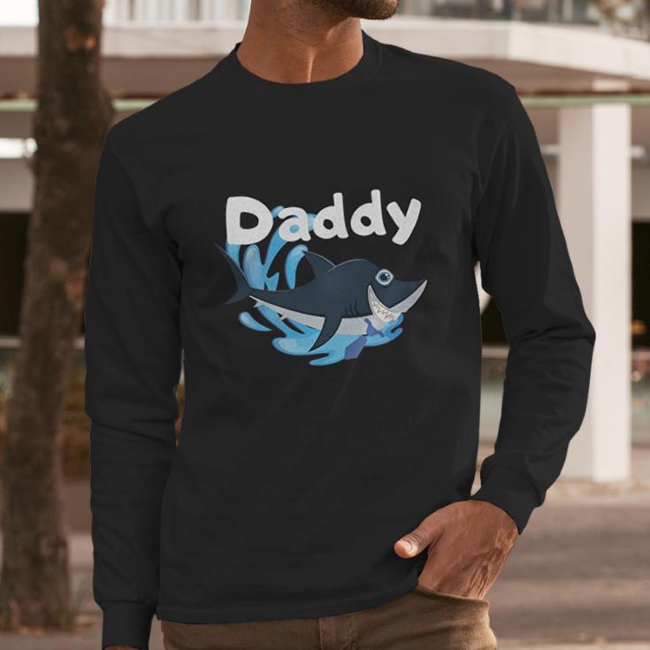 Daddy Shark Cartoon Gift Dad Birthday Gifts Men Long Sleeve Tshirt