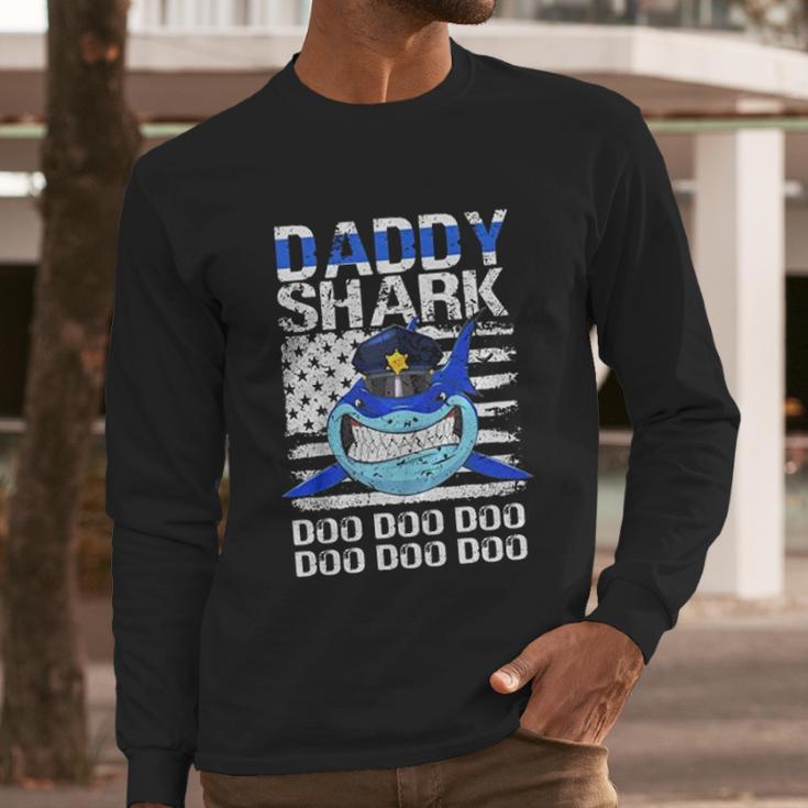 Daddy Shark Doo Doo American Flag Retro Men Long Sleeve Tshirt