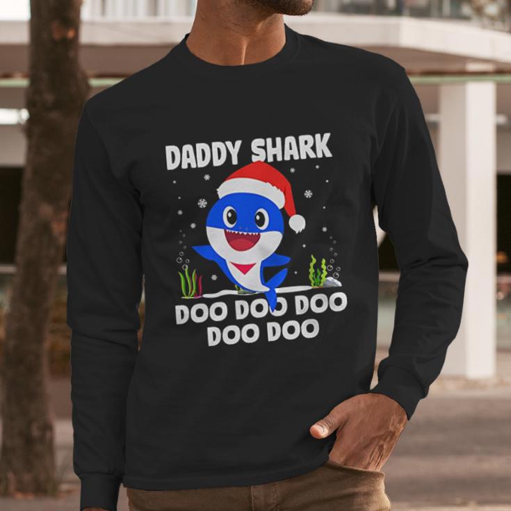 Men Daddy Shark With Santa Claus Hat Family Pajama Men Long Sleeve Tshirt