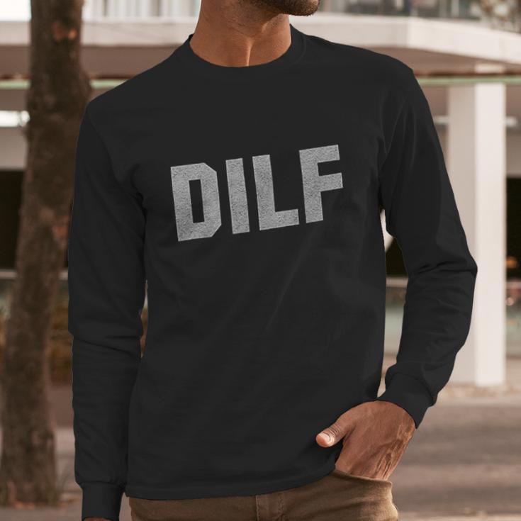 Dilf Handsome Hot Dad Fars Day Funny Crewneck Men Long Sleeve Tshirt