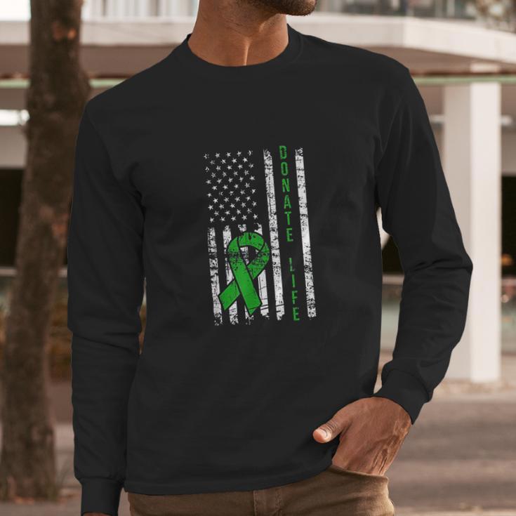 Distressed Donate Life Usa Flag Organ Kidney Donor Ribbon Men Long Sleeve Tshirt