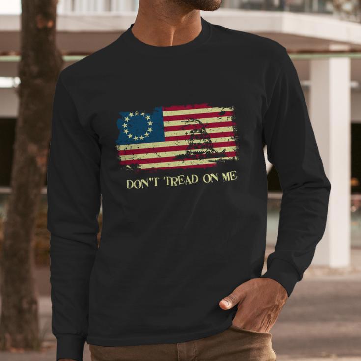 Dont Tread On Me Vintage Usa American Flag Distressed Men Long Sleeve Tshirt