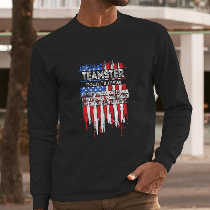 Funny Fathers Day Usa Flag Teamster Definition Graphic Design Printed Casual Daily Basic Men Long Sleeve Tshirt