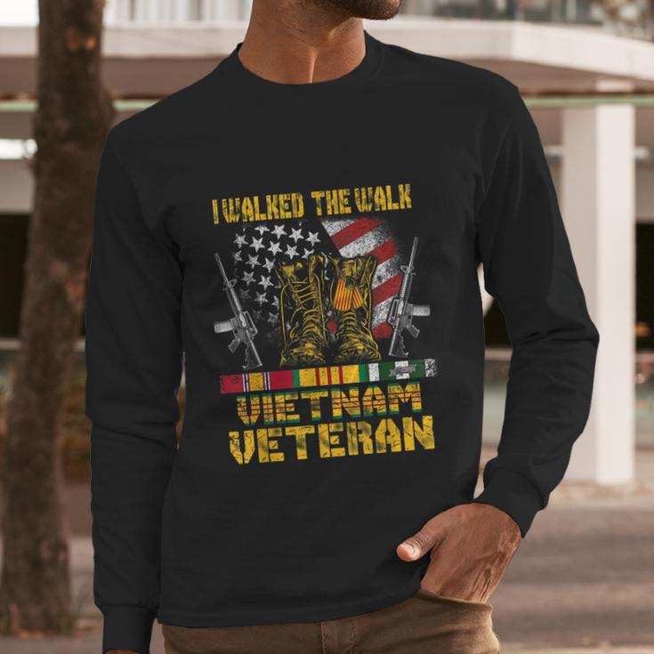 Funny Vietnam Veteran With Us Flag Gift With Combat Boots Patriotic Gift Men Long Sleeve Tshirt