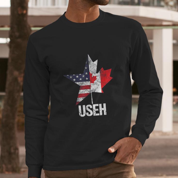 Half Canadian American Useh Canada Usa Flag United States Men Long Sleeve Tshirt