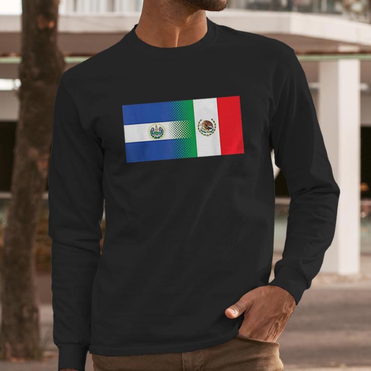 Half Mexican Half Salvadorian Flag Mexico El Salvador Men Long Sleeve Tshirt