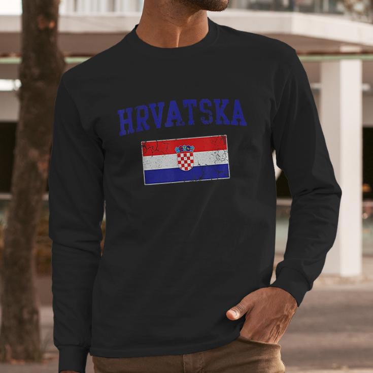 Hrvatska Croatia Flag Croatian Retro Fade Men Long Sleeve Tshirt