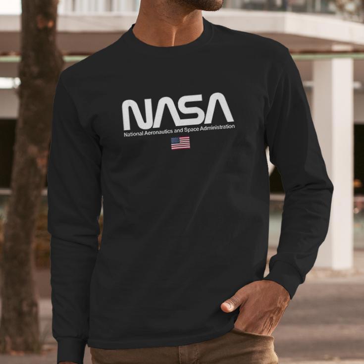 Nasa Worm Logo Insignia Symbol Usa Us Flag Graphic Men Long Sleeve Tshirt