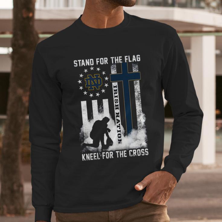 Official Stand For Flag Kneel For Cross Notre Dame Fighting Irish NationShirt Men Long Sleeve Tshirt