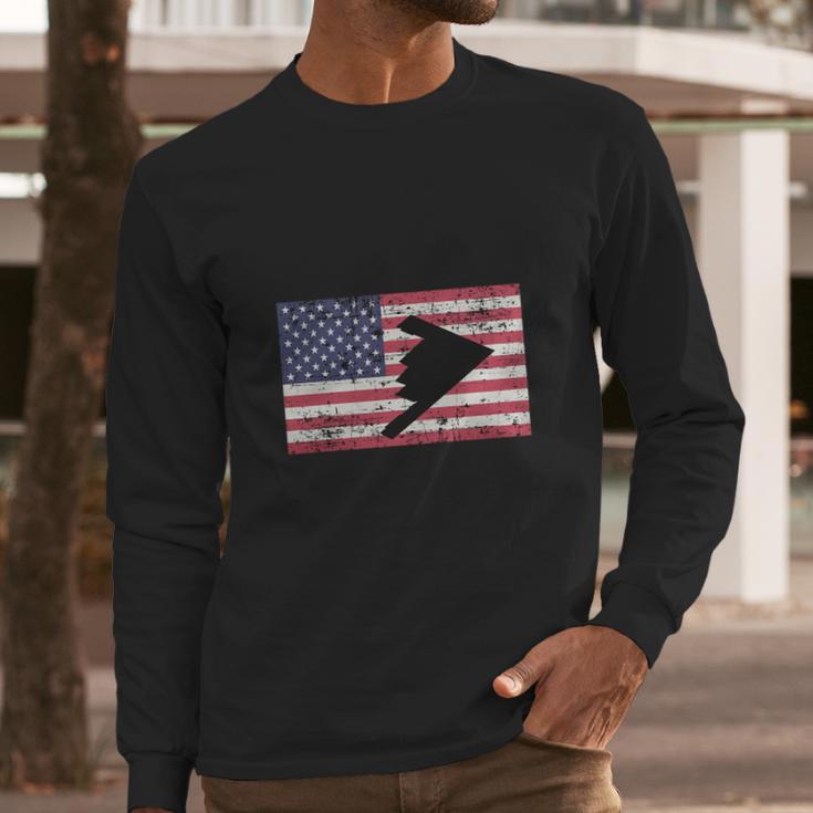 Patriotic B2 Stealth Bomber American Flag T-Shirt Men Long Sleeve Tshirt