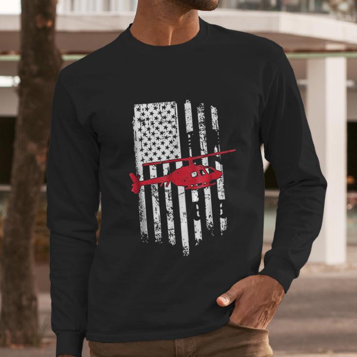 Patriotic Helicopter Flag Helicopter Pilot Gifts Men Long Sleeve Tshirt