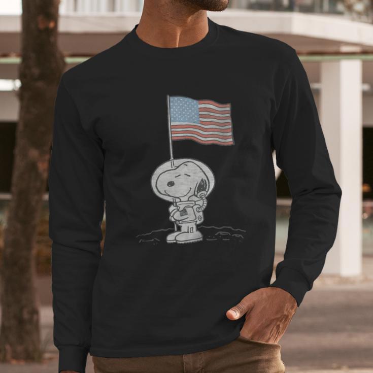 Peanuts Snoopy Astronaut American Flag 1St Step On The Moon Shirt Men Long Sleeve Tshirt