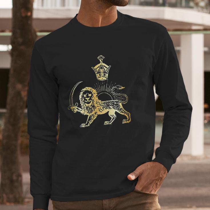 Persian Flag Iranian Lion Sun And Crown Men Long Sleeve Tshirt