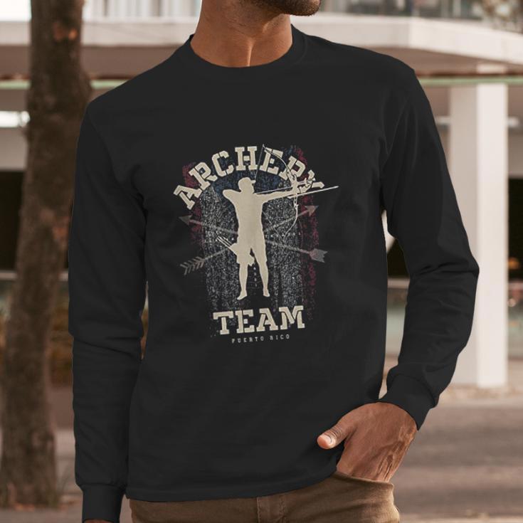 Puerto Rico Archery Team Sports Puerto Rican Flag Bow Men Long Sleeve Tshirt