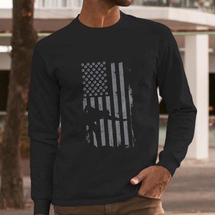 Retro American Flag Billiard Gift For Pool Shooting Player Men Long Sleeve Tshirt