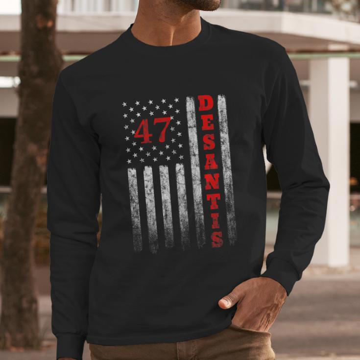 Ron Desantis 2024 American Flag Vintage Faded Distressed Men Long Sleeve Tshirt