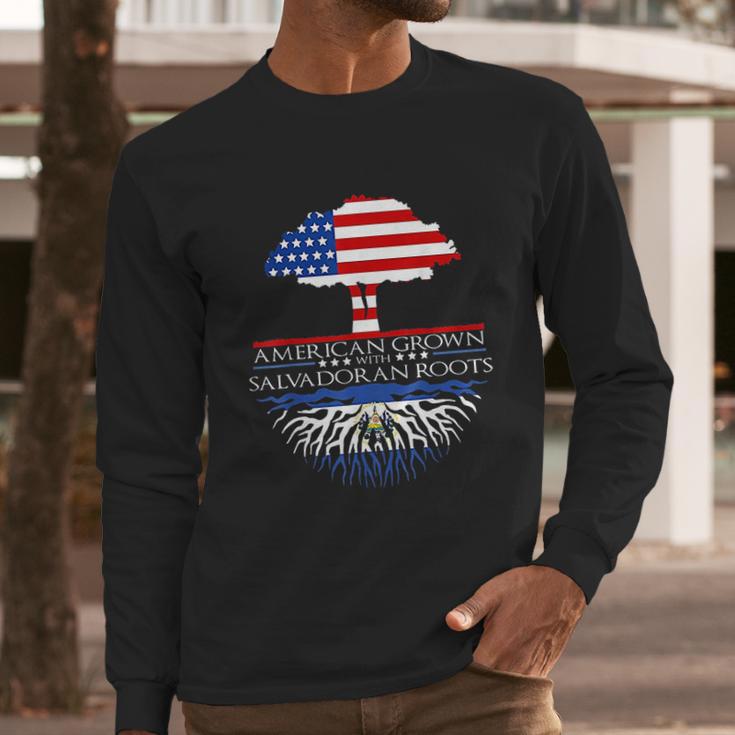 Salvadoran Roots American Grown Tree Flag Usa El Salvador Men Long Sleeve Tshirt