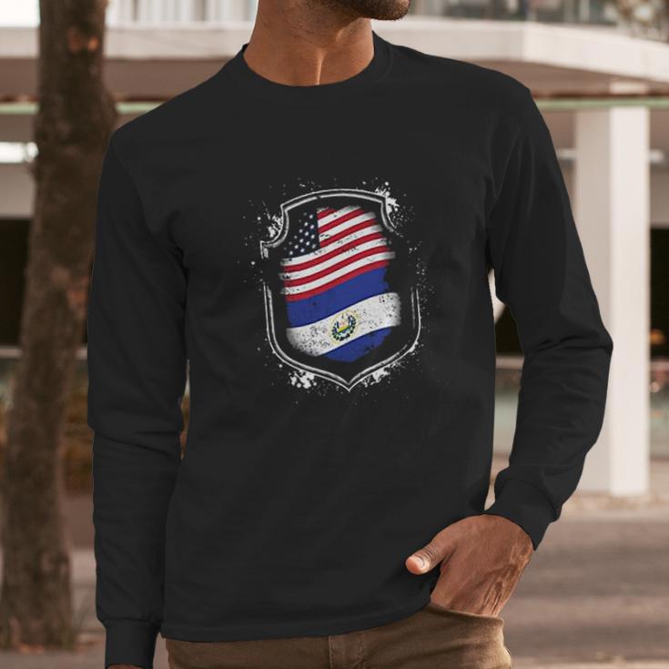 Salvadorian American Flags Of El Salvador And Usa Men Long Sleeve Tshirt