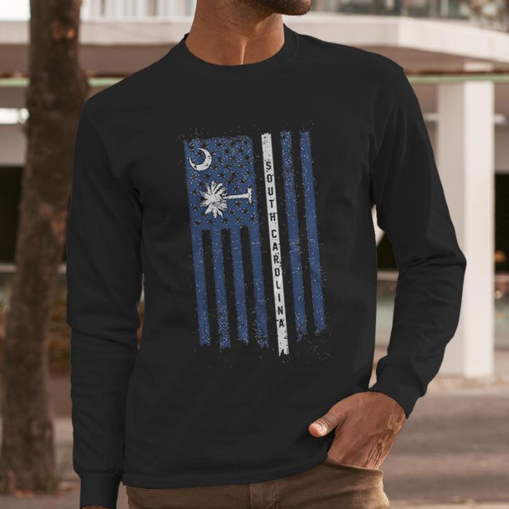 South Carolina State American Flag Men Long Sleeve Tshirt