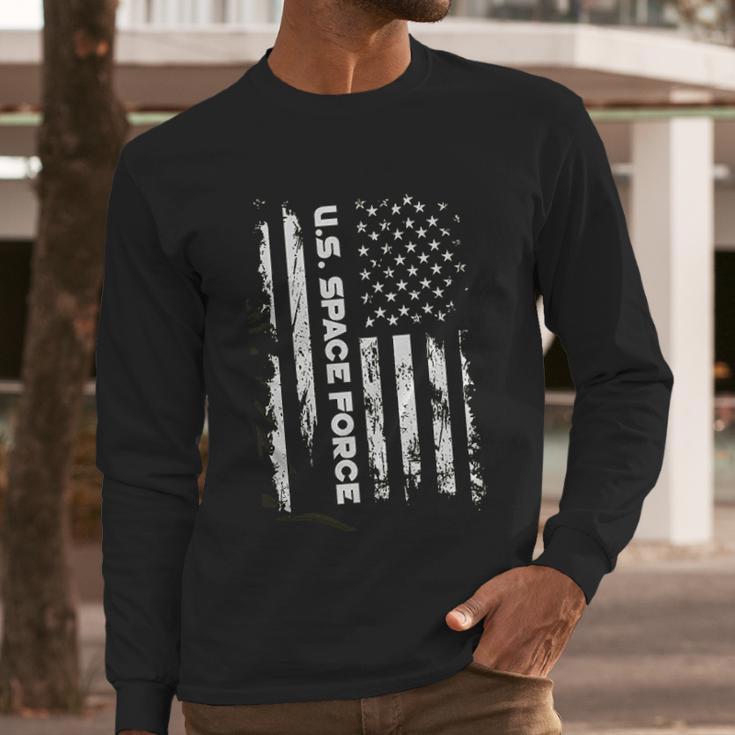 Spiritforged Apparel Us Space Force American Flag Men Long Sleeve Tshirt