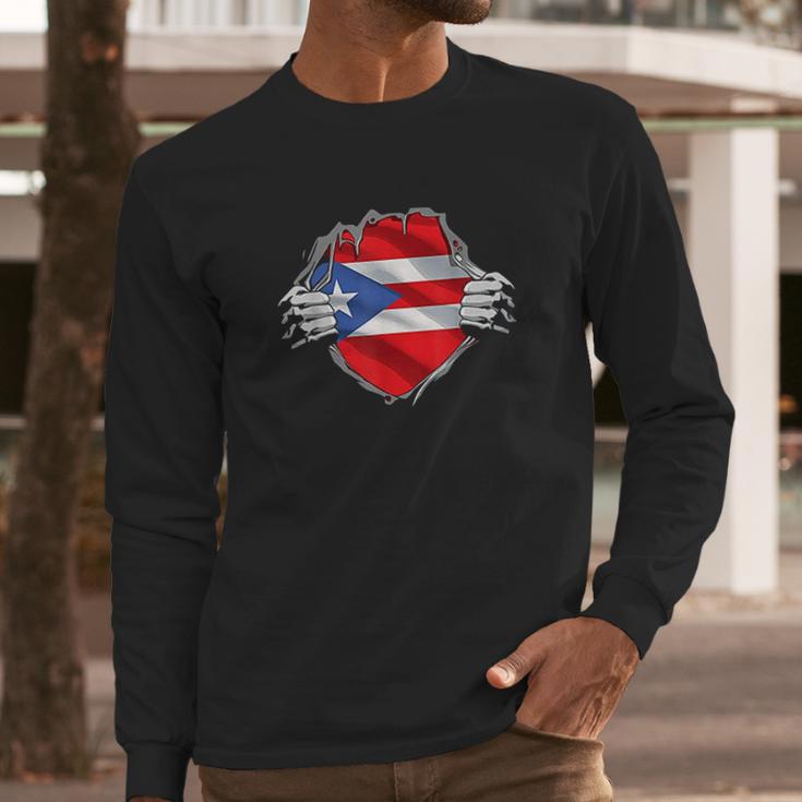 Super Puerto Rican Heritage Puerto Rico Roots Flag Gift Men Long Sleeve Tshirt