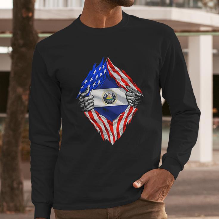 Super Salvadoran Heritage El Salvador Roots Usa Flag Men Long Sleeve Tshirt