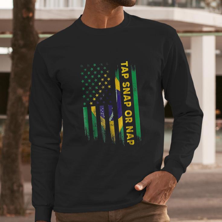 Tap Snap Or Nap Jiu Jitsu Bjj Brazil Us Flag Men Long Sleeve Tshirt