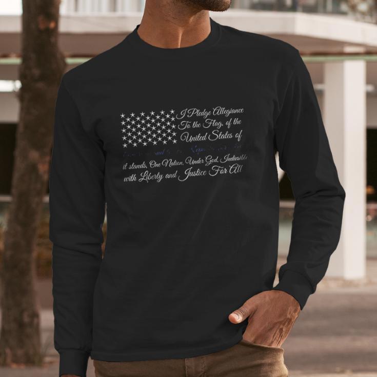 Thin Blue Line Pledge Of Allegiance Flag Men Long Sleeve Tshirt