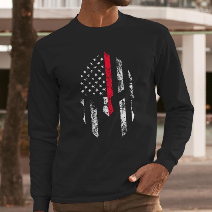 Thin Red Line Spartan Usa Flag Men Long Sleeve Tshirt