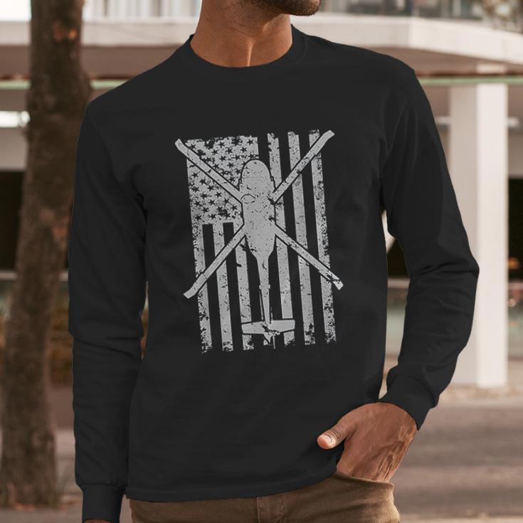 Uh60 Black Hawk Military Helicopter Patriotic Flag Men Long Sleeve Tshirt