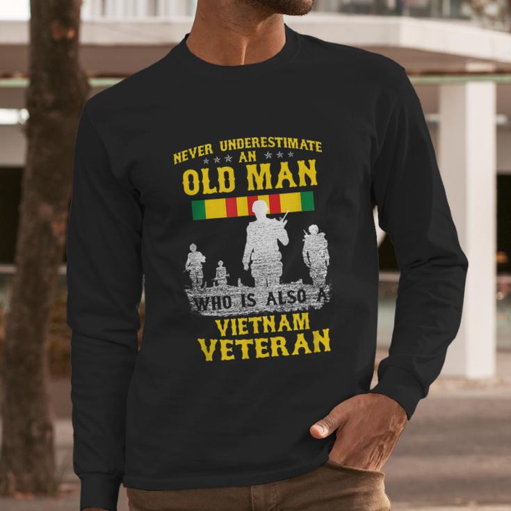 Mens Never Underestimate An Old Man Vietnam Veteran Gift Graphic Design Printed Casual Daily Basic Men Long Sleeve Tshirt