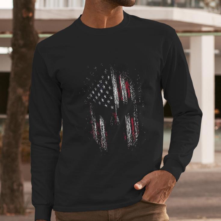 Usa Flag American Spartan Patriotic Men Long Sleeve Tshirt