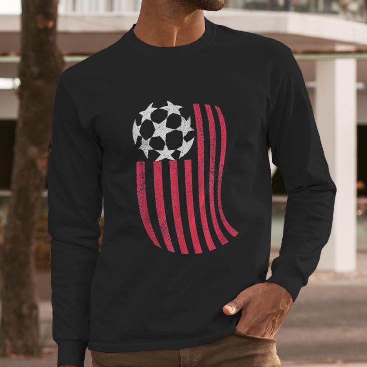 Usa National Flag With Soccer Ball Distressed Gift Men Long Sleeve Tshirt