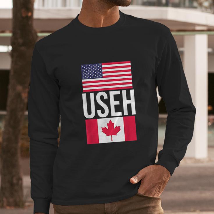 Useh American Pride Us Flag Canadian Flag Gift Canada Men Long Sleeve Tshirt