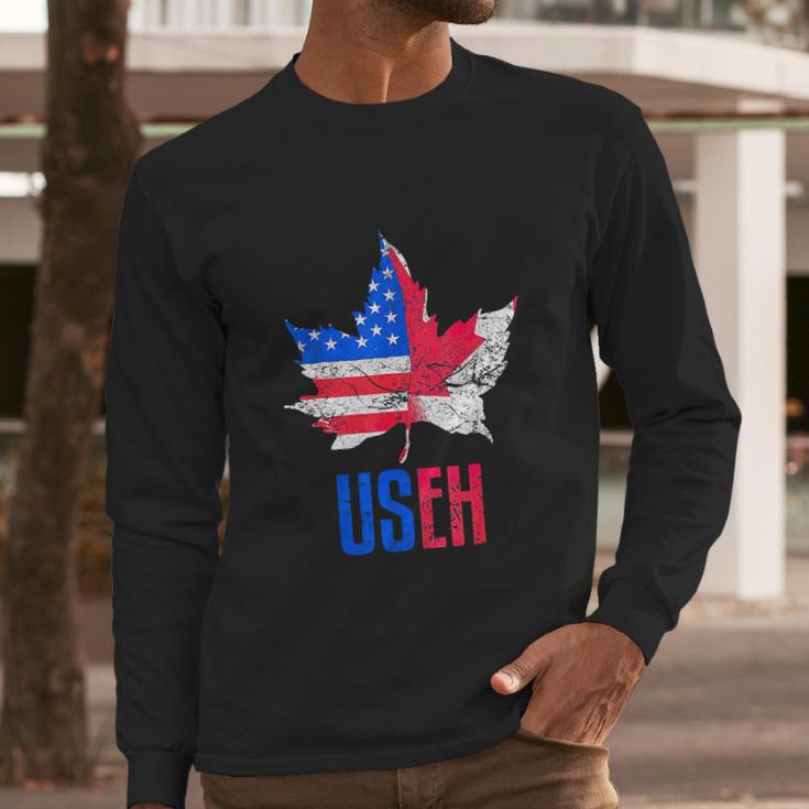 Useh Leaf Canadian American Flag Canada Usa Patriotic Men Long Sleeve Tshirt