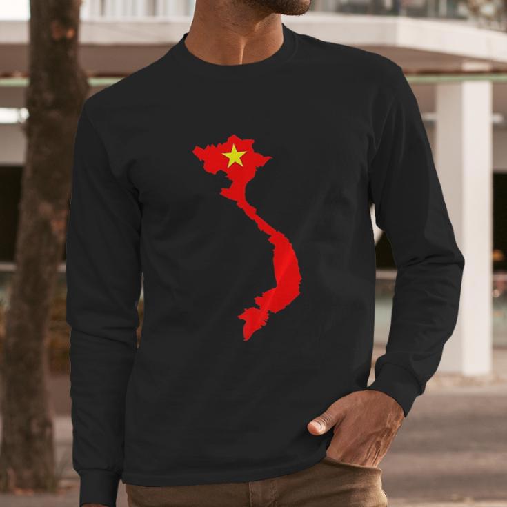 Vietnam Country Map With Vietnamese Flag Men Long Sleeve Tshirt