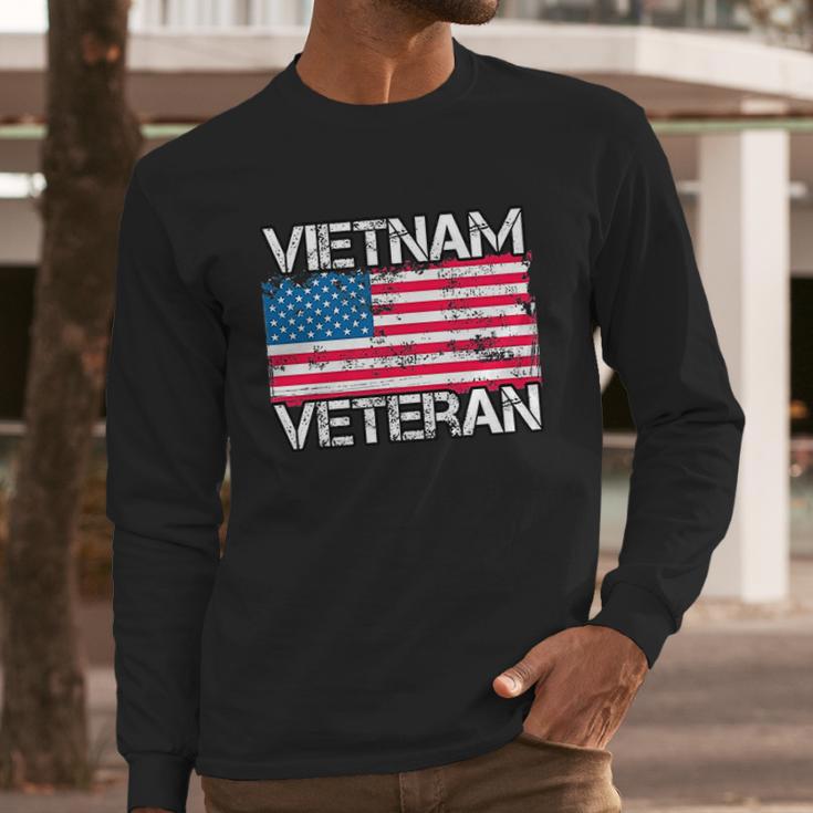 Vietnam Veteran Vintage Us Flag Military Vet Gift Men Long Sleeve Tshirt