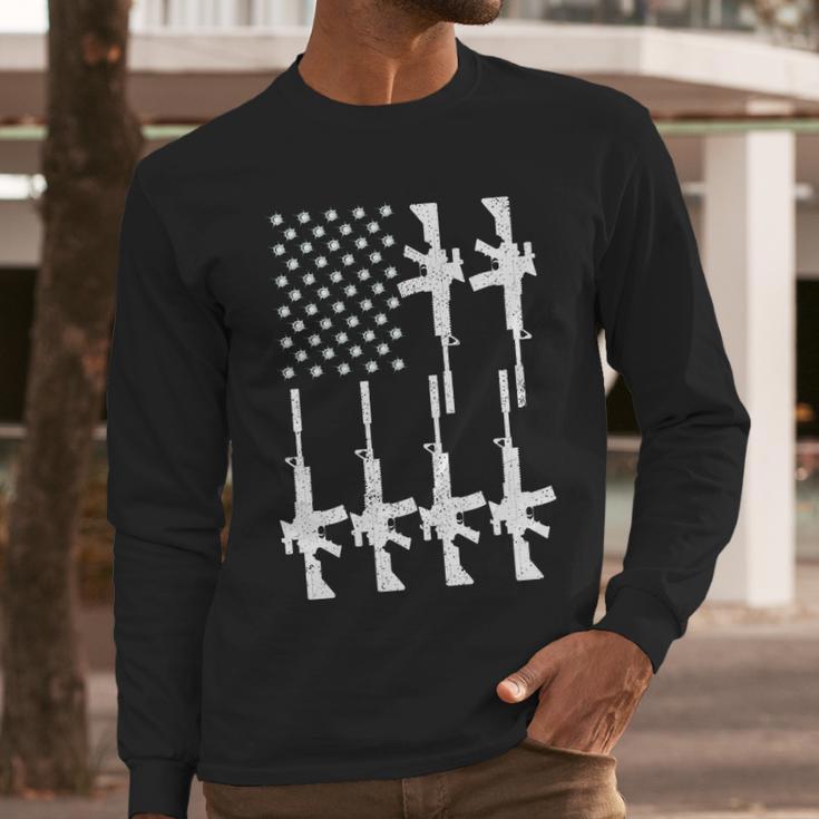 Vintage American Gun Rifle Usa Flag Men Long Sleeve Tshirt